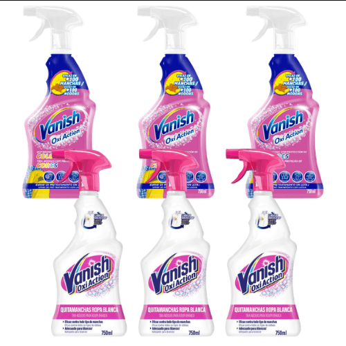 Vanish Quitamanchas Spray Pack 3 Ropa Blanca + 3 Ropa Colores